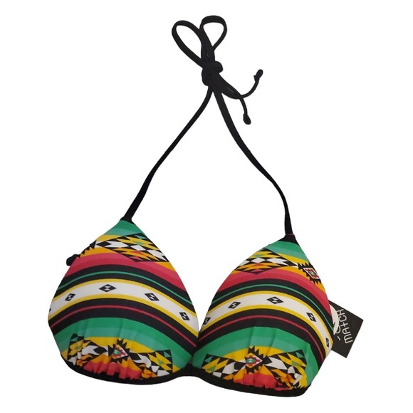 Empyre Women's Bikini Top Medium Green Triangle Push Up Halter Padded Rasta - Picture 1 of 13